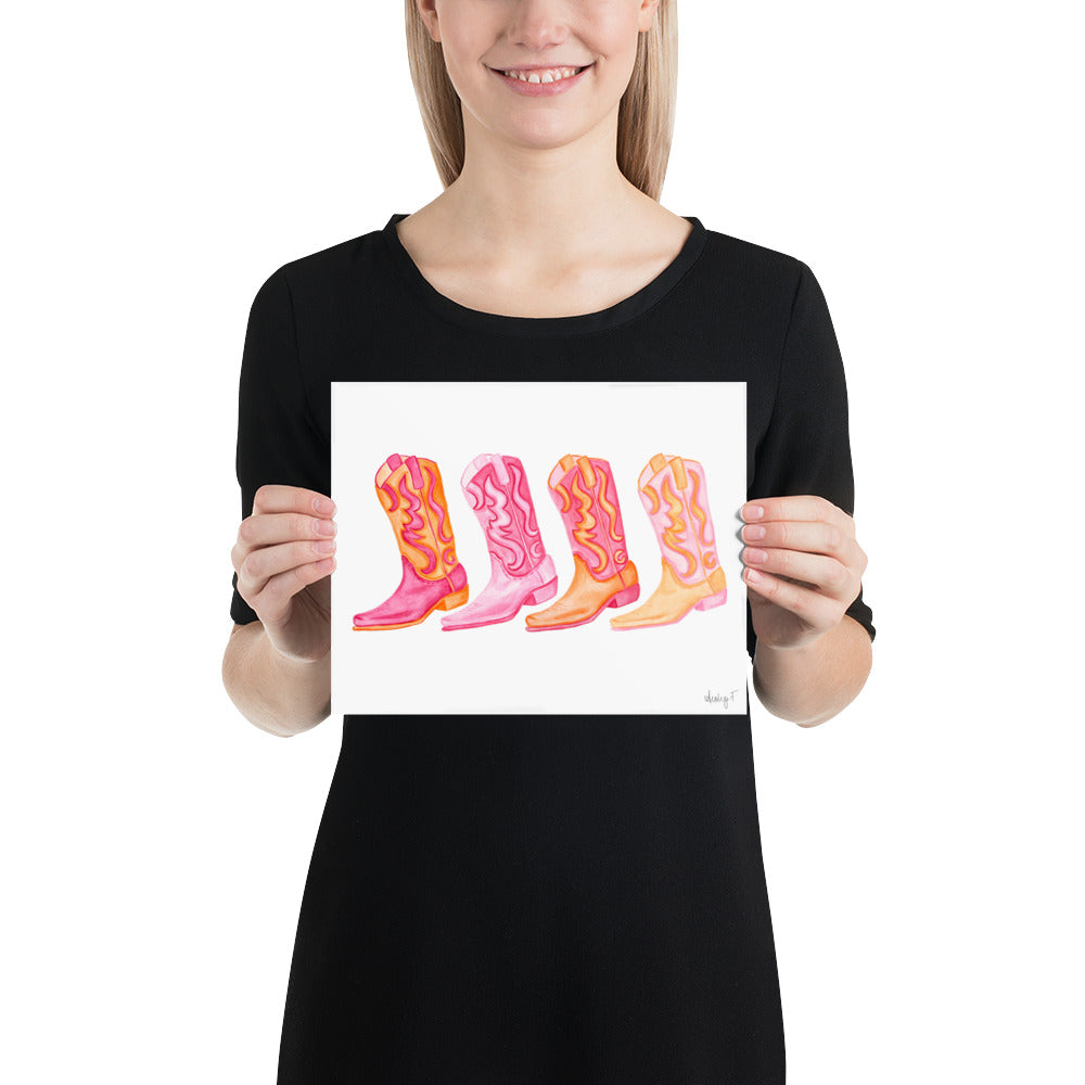 Row of Hot Pink & Orange Cowboy Boots