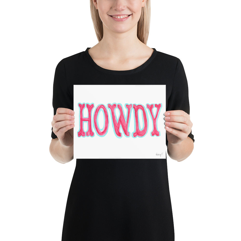 Print | Hot Pink Blue Howdy Western Watercolor | Various Sizes