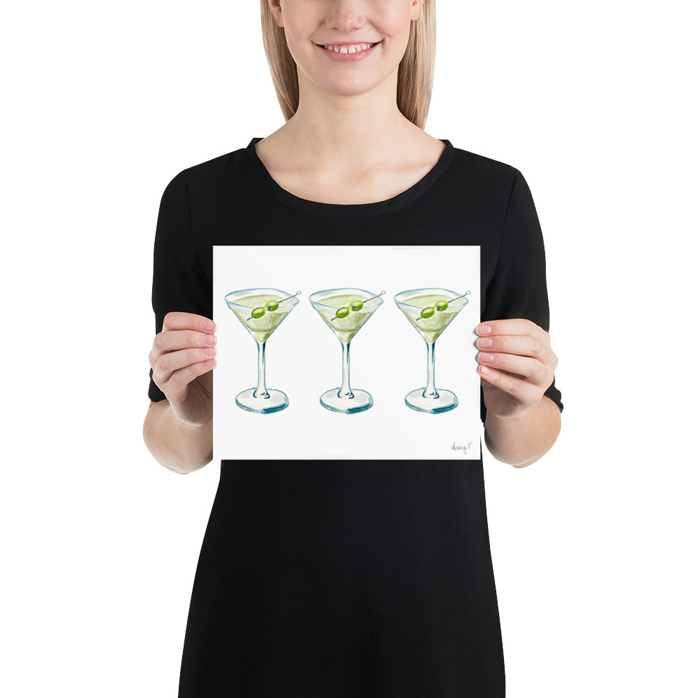 Print | Watercolor Green & Blue Martini Trio Painting | Bar Cart Decor | Cocktail Art Poster Poster
