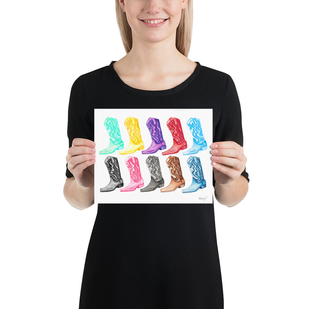 Print | TS Eras Watercolor Cowboy Boots Music | Girl Decor | Preppy | Swifie