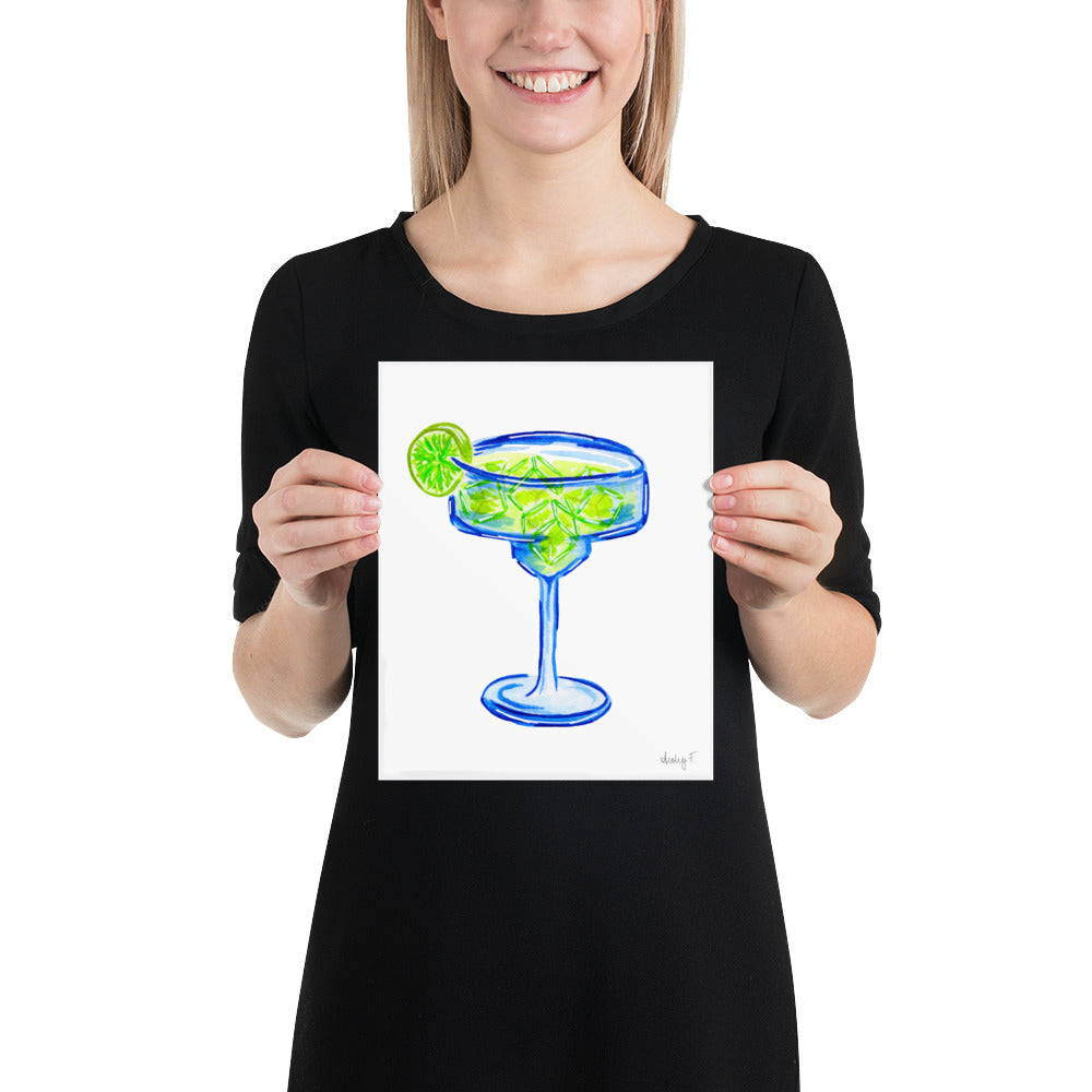 Print | Bright Blue Tequila Margarita Watercolor | Blue Green | Bar Cart Cocktail Kitchen Art Wall Decor | Coastal Cowgirl | Dorm Preppy