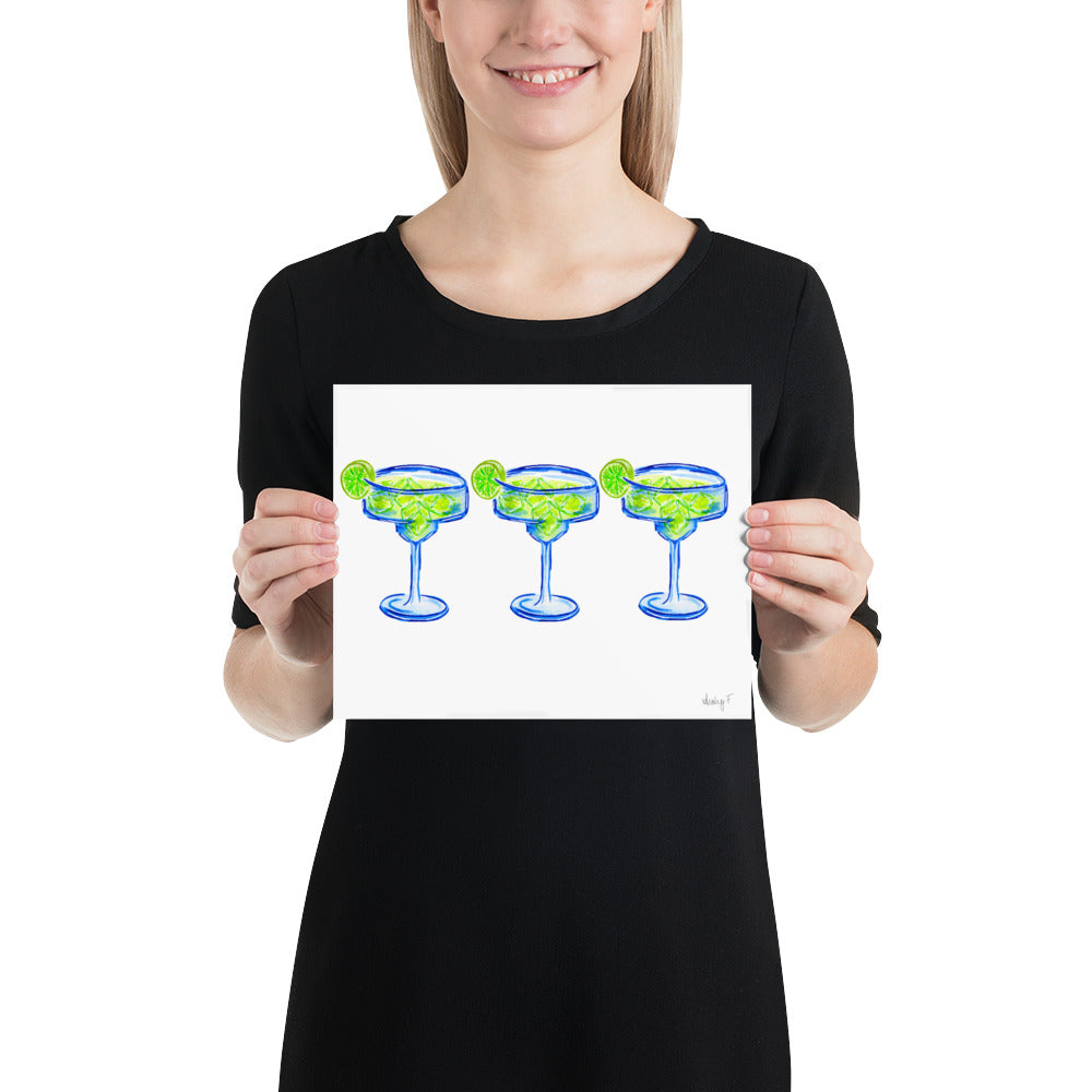 Print | Bright Blue Tequila Margarita Watercolor Trio| Blue Green | Bar Cart Cocktail Kitchen Art Wall Decor | Coastal Cowgirl | Dorm Preppy