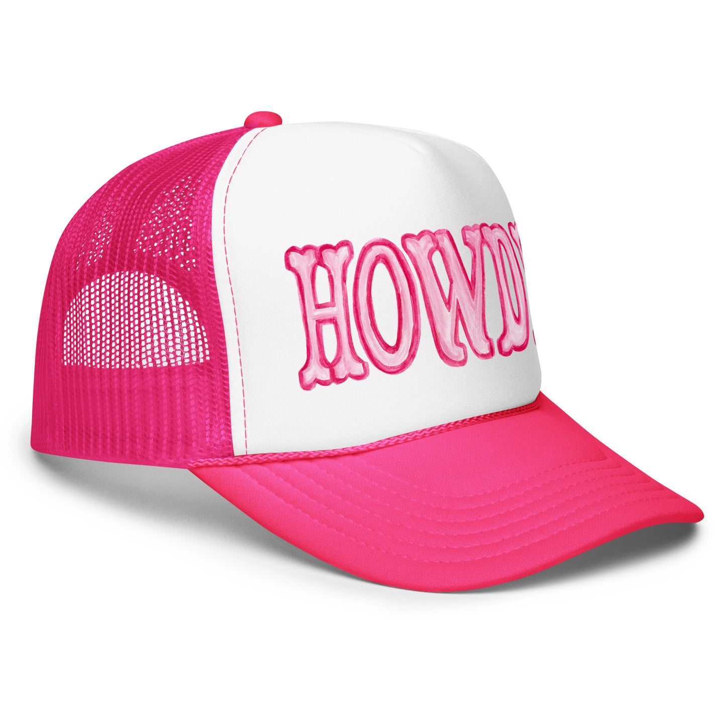 Hot Pink Howdy Watercolor Illustration Trucker Hat | 4 Colors