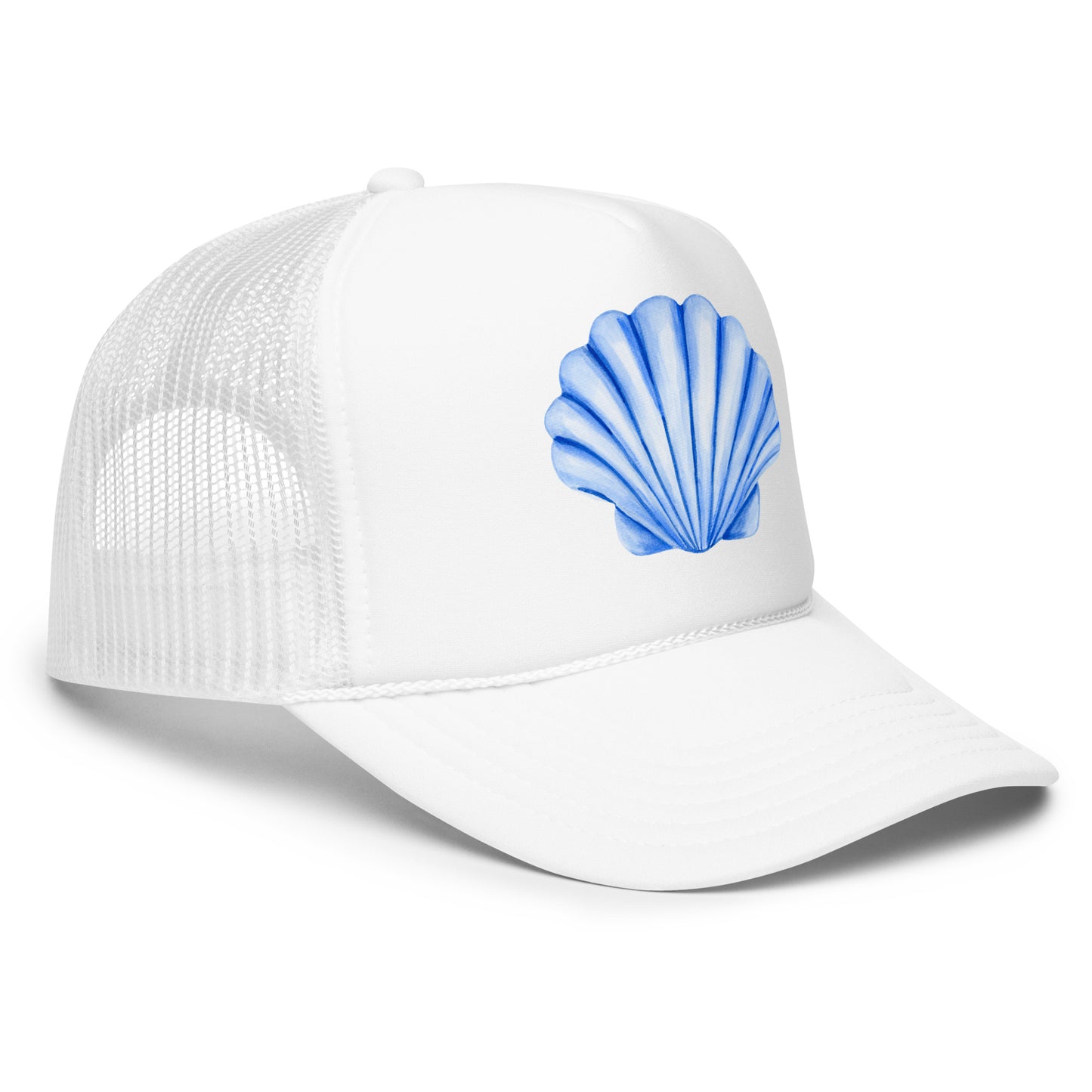 Blue Sea Shell Watercolor Illustrated Trucker Hat | 7 Colors