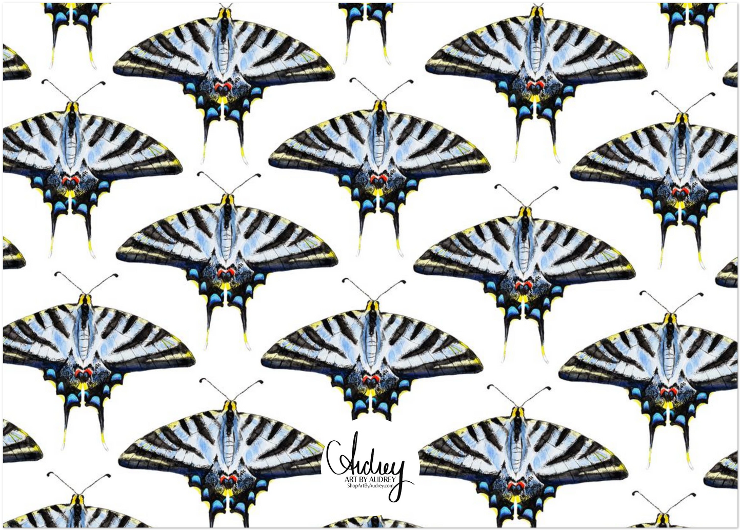 Thank You Cards Light Blue Swallowtail Butterfly Watercolor Illustrated Flat Notecards | Set of 10 Cards & Envelopes | 2 Sizes