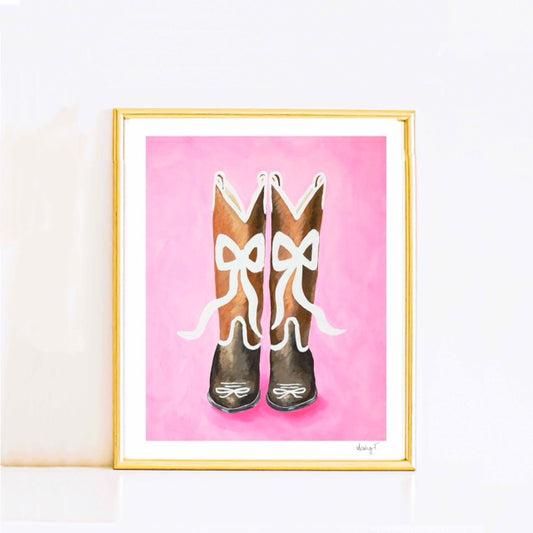 Print | Signed Print Limited Edition Cowboy Boots with White Bow