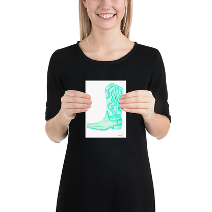 Print | Watercolor Mint Turquoise Cowboy Boot 5″×7″