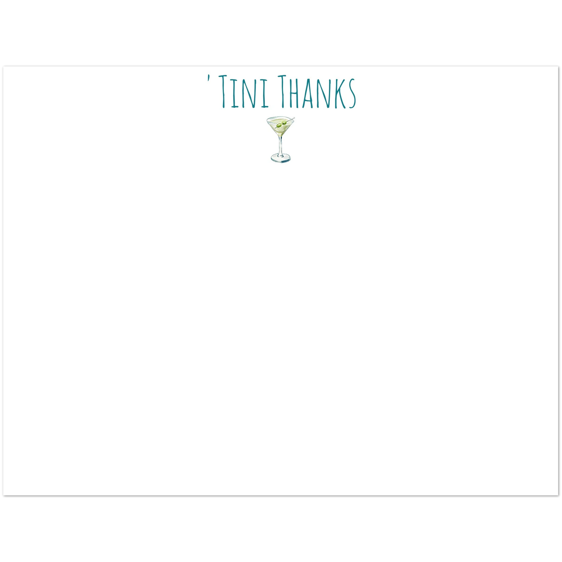 Thank You Cards | 'Tini Thanks | Martini Watercolor Illustration | Flat Notecards & Envelope Set of 10 | 2 Sizes 4.25x5.5″ (SM) Playful