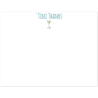 Thank You Cards | 'Tini Thanks | Martini Watercolor Illustration | Flat Notecards & Envelope Set of 10 | 2 Sizes 4.25x5.5″ (SM) Playful