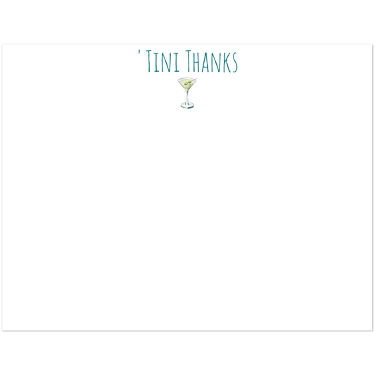 Thank You Cards | 'Tini Thanks | Martini Watercolor Illustration | Flat Notecards & Envelope Set of 10 | 2 Sizes 4.25x5.5″ (SM) Playful