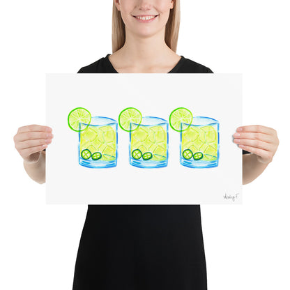 Print | Watercolor Spicy Margarita Trio 12″×18″ 5″×7″