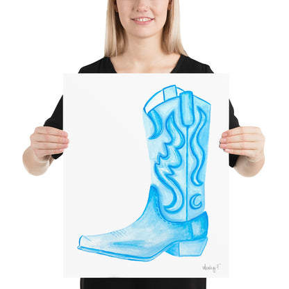 Print | Watercolor Light Blue Cowboy Boot 16″×20″