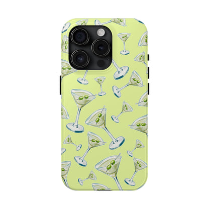 Watercolor Blue and Green Martinis Tossed Illustrated Pattern Yellow Tough Phone Case | Various Models