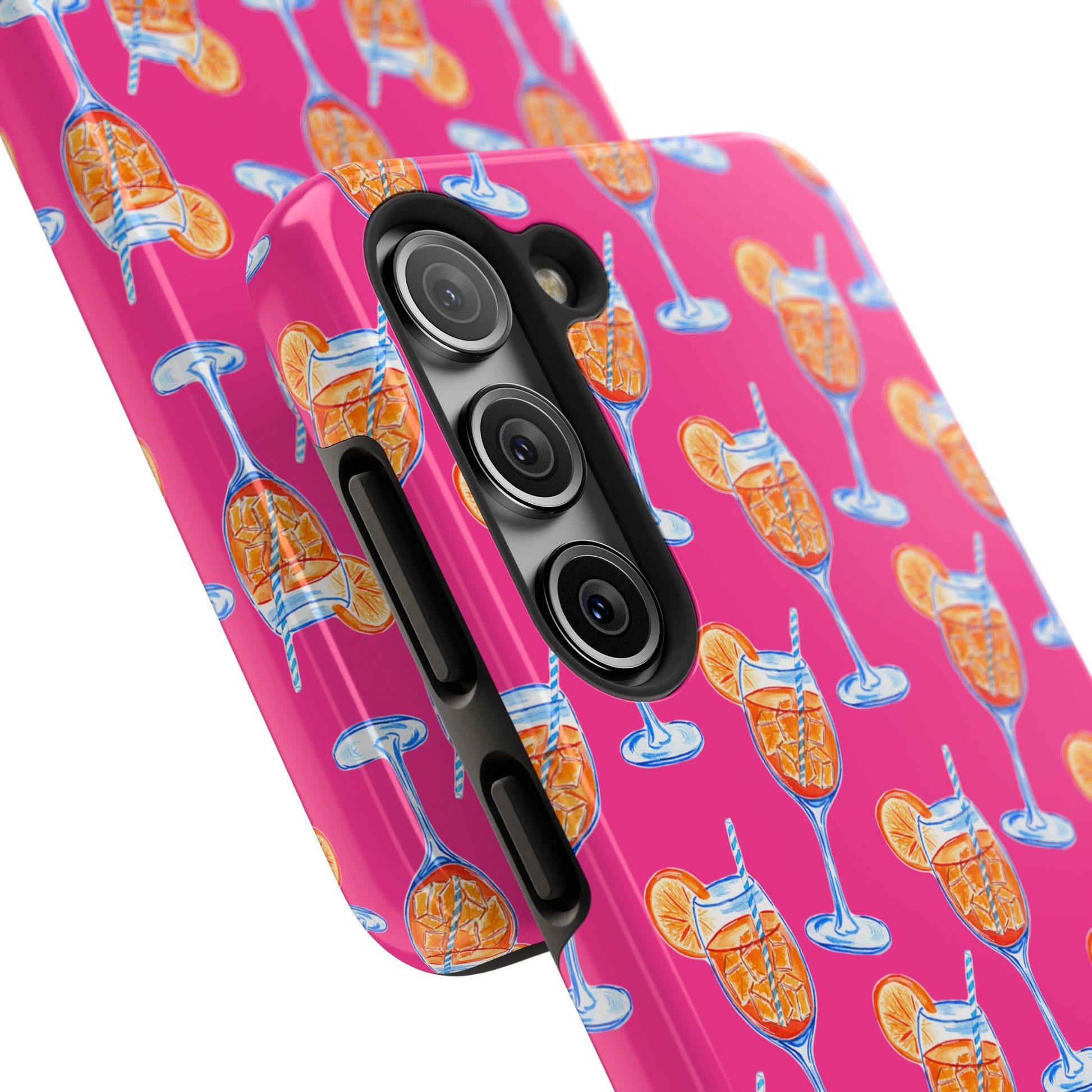 Orange & Blue Aperol Spritz Watercolor Pattern Hot Pink Phone Case | Various Models