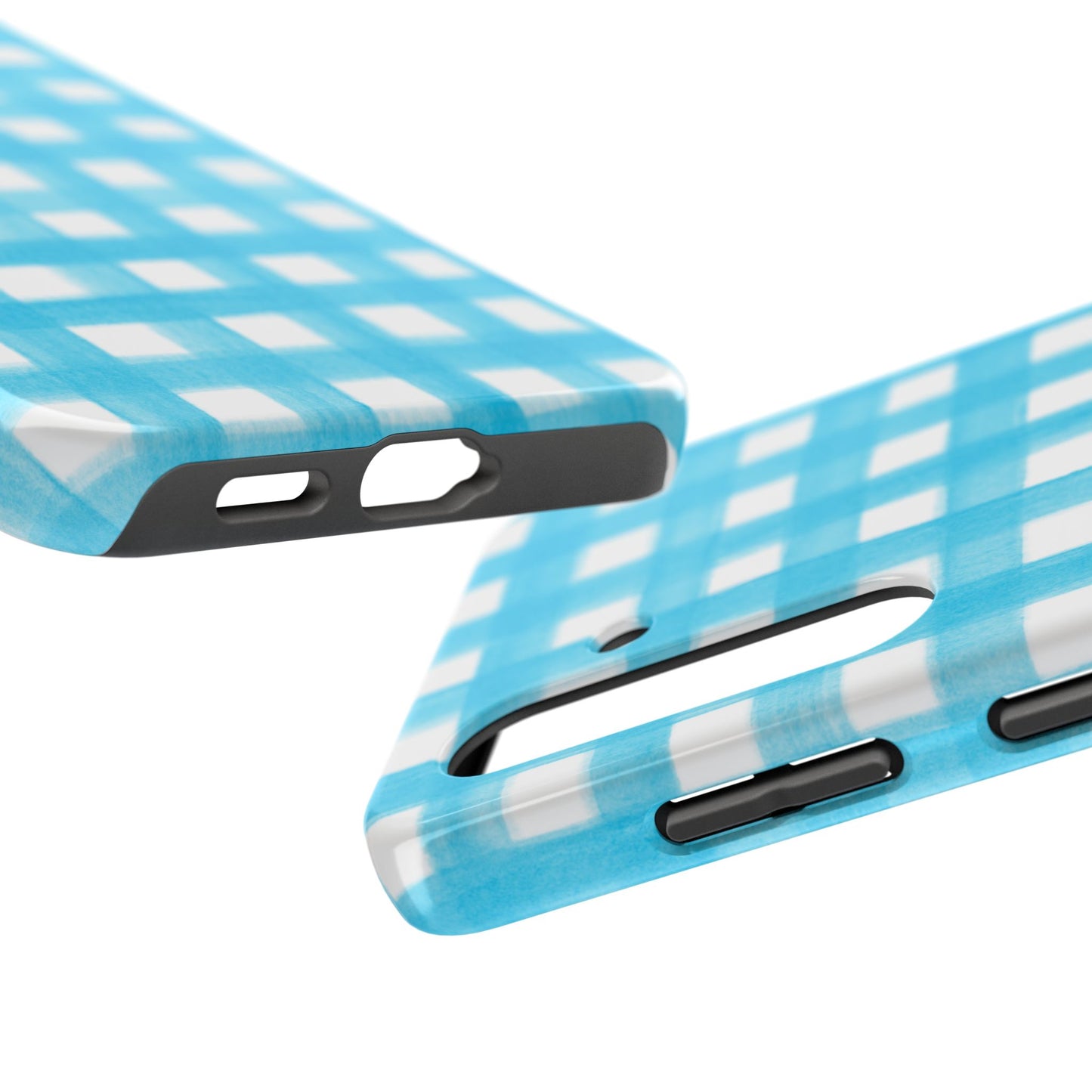 Turquoise Gingham Watercolor Illustrated Tough Phone Case | Various Models Available