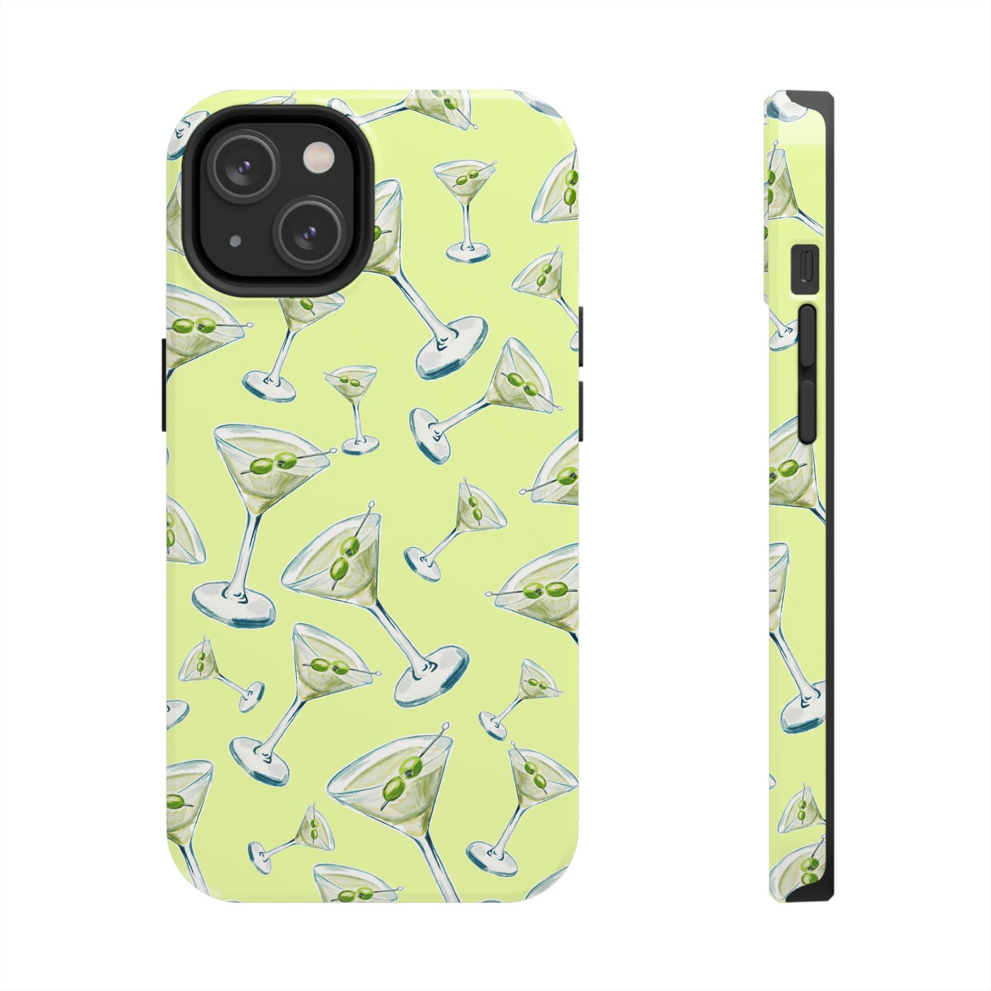 Watercolor Blue and Green Martinis Tossed Illustrated Pattern Yellow Tough Phone Case | Various Models