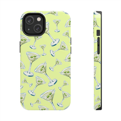 Watercolor Blue and Green Martinis Tossed Illustrated Pattern Yellow Tough Phone Case | Various Models
