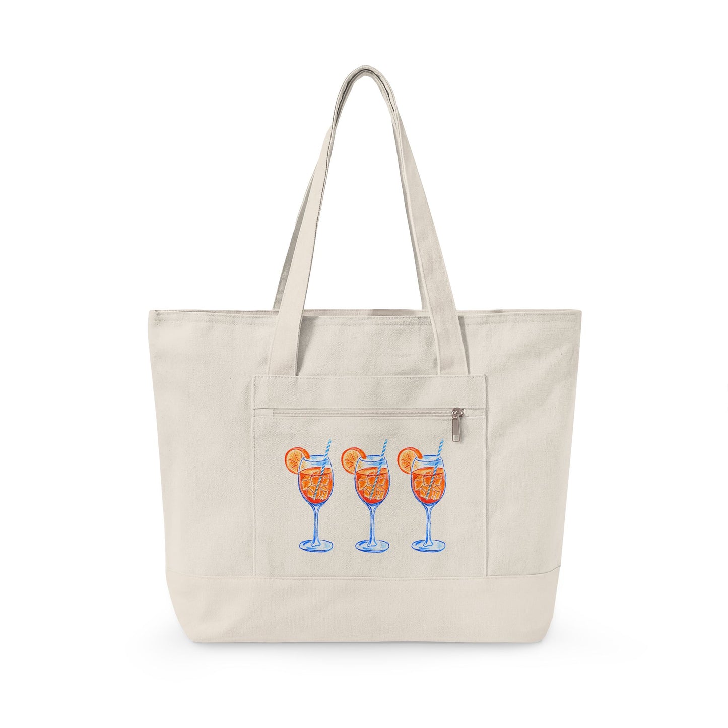 Aperol Spritz Trio Watercolor Printed Zippered Canvas Tote 18" x 14" | Various Colors 18" x 14" x 4.5" Natural