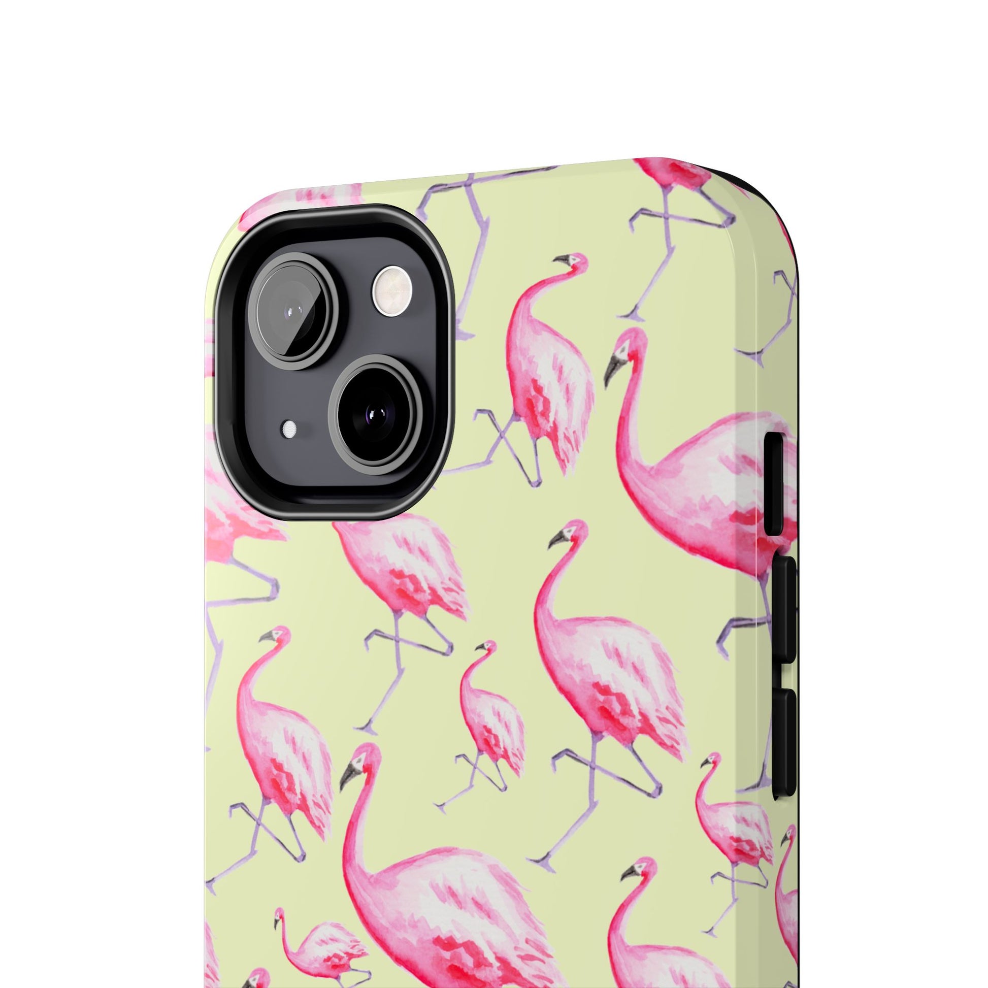 Pink Flamingos Watercolor Illustrated Tossed Pattern Yellow Phone Case | Various Models