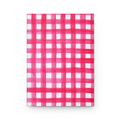 Hot Pink Gingham Watercolor Illustrated Hardcover Lined Journal Matte 8"x5.75" Journal