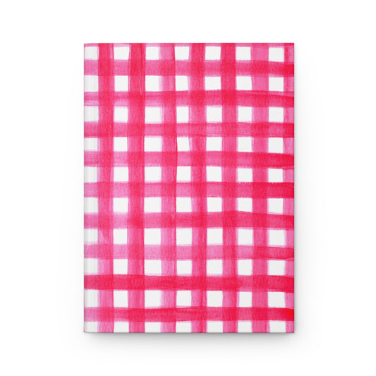 Hot Pink Gingham Watercolor Illustrated Hardcover Lined Journal Matte 8"x5.75" Journal