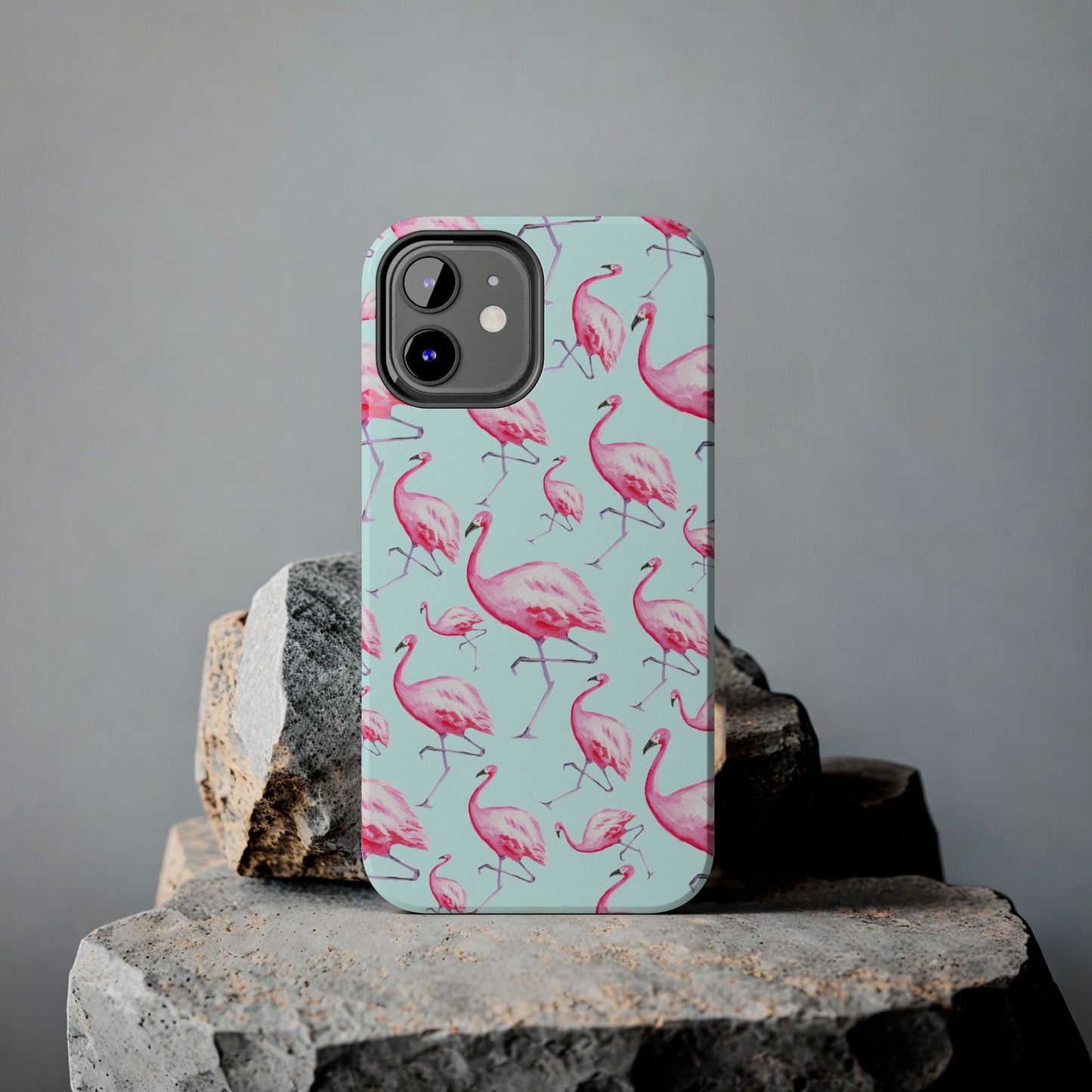 Pink Flamingos Watercolor Illustrated Tossed Pattern Blue Phone Case | Various Models
