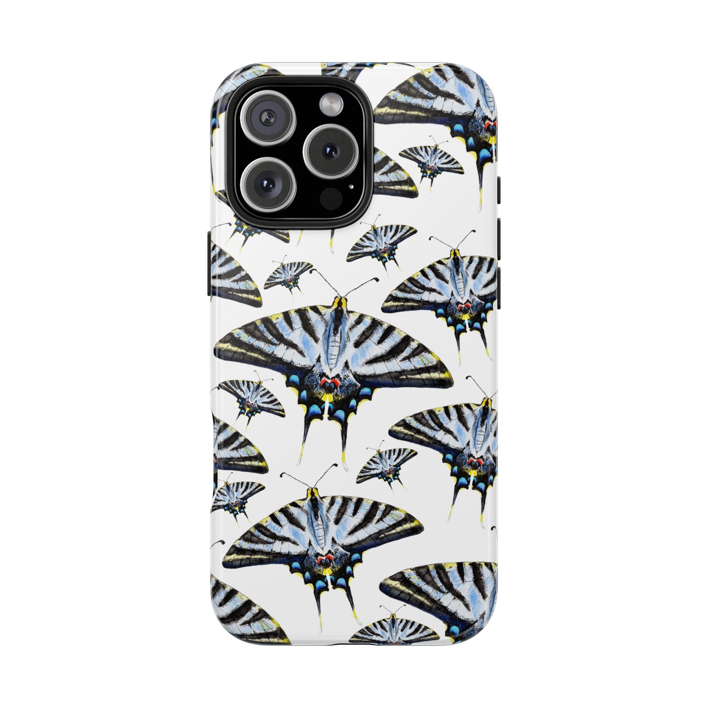 Light Blue Swallowtail Butterflies Watercolor Illustrated Pale Blue Tough Phone Case | Various Models iPhone 16 Pro Max