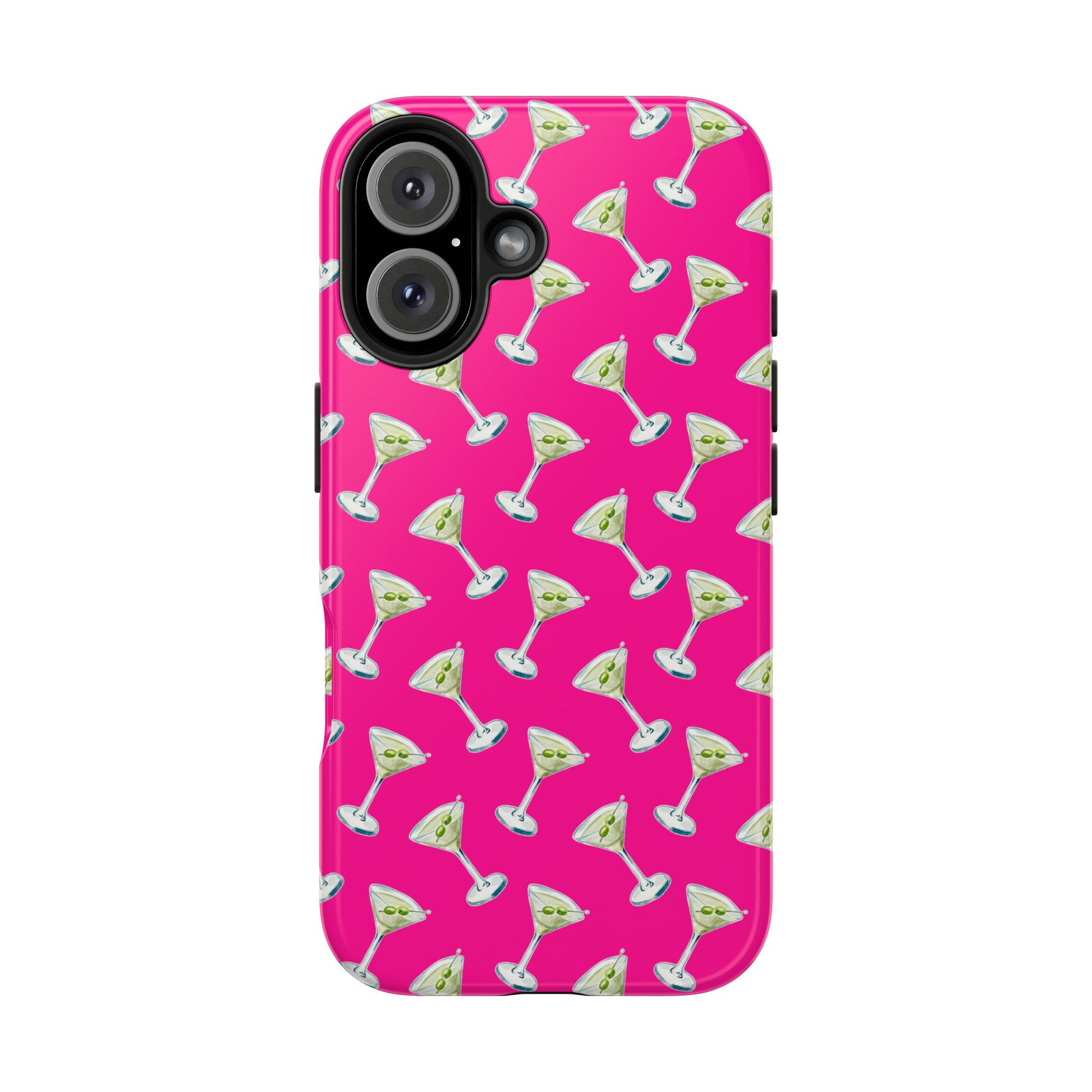 Hot Pink Mini Martini Watercolor Illustrated Tossed Pattern Tough Phone Case | Various Models Available iPhone 16