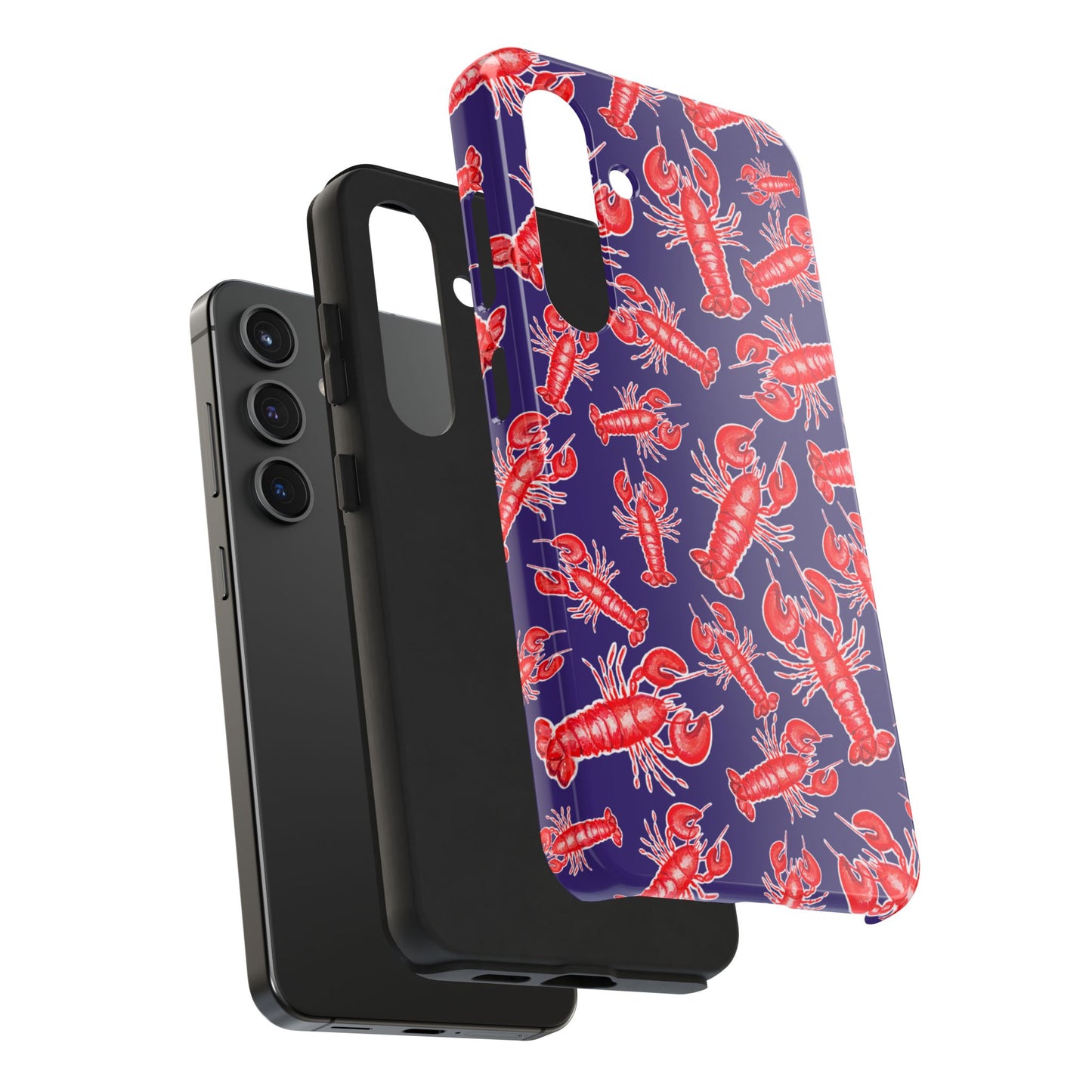 Red Lobster Watercolor Illustrated Tossed Pattern Navy Coastal Nautical Tough Phone Case | Various Models