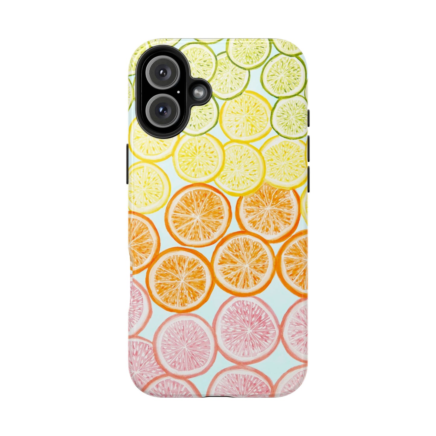 Ombré Citrus Grapefruit, Oranges, Lemons, & Limes Watercolor Illustrated Light Blue Tough Phone Case | Various Models Available