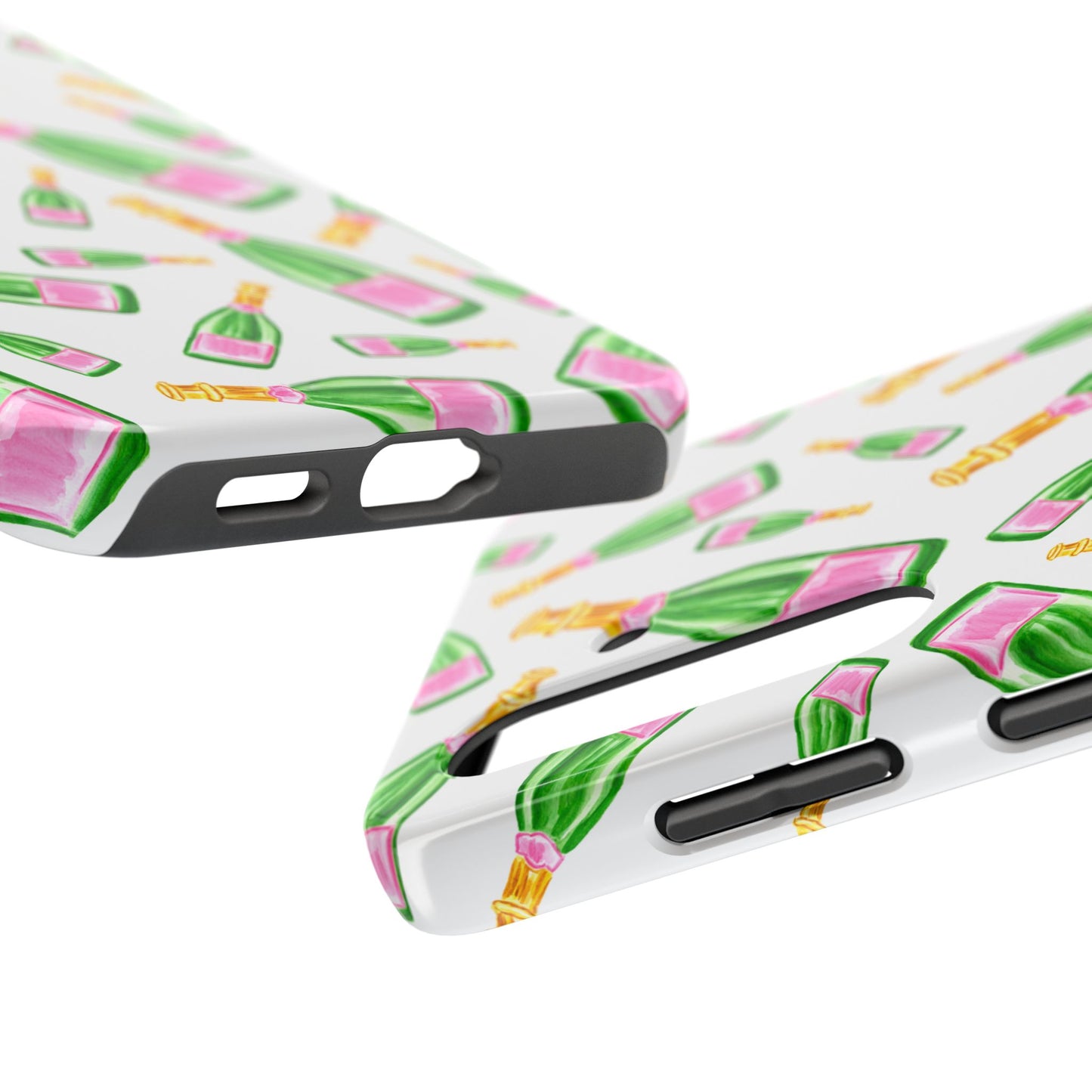 Copy of Tossed Pink and Green Watercolor Illustrated Champagne Bottles Pattern Tough Phone Case | Various Models