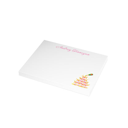 Stationery | Personalized Custom Pink Champagne Coupe Tower Watercolor Set | Flat Cards with Envelopes |Thank You Bridal Shower Bachelorette