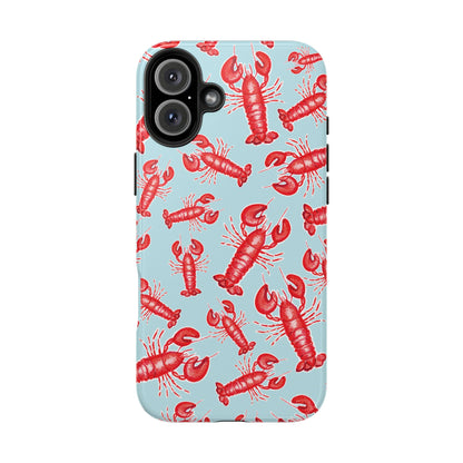 Red Lobster Watercolor Illustrated Tossed Pattern Light Blue Tough Phone Case | Various Models