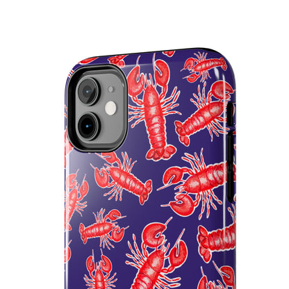 Red Lobster Watercolor Illustrated Tossed Pattern Navy Coastal Nautical Tough Phone Case | Various Models