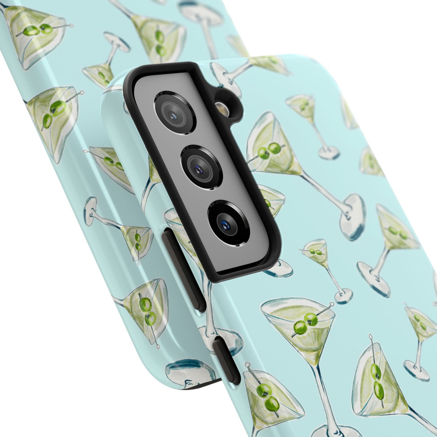Watercolor Blue and Green Martinis Tossed Illustrated Pattern Turquoise Blue Tough Phone Case | Various Models