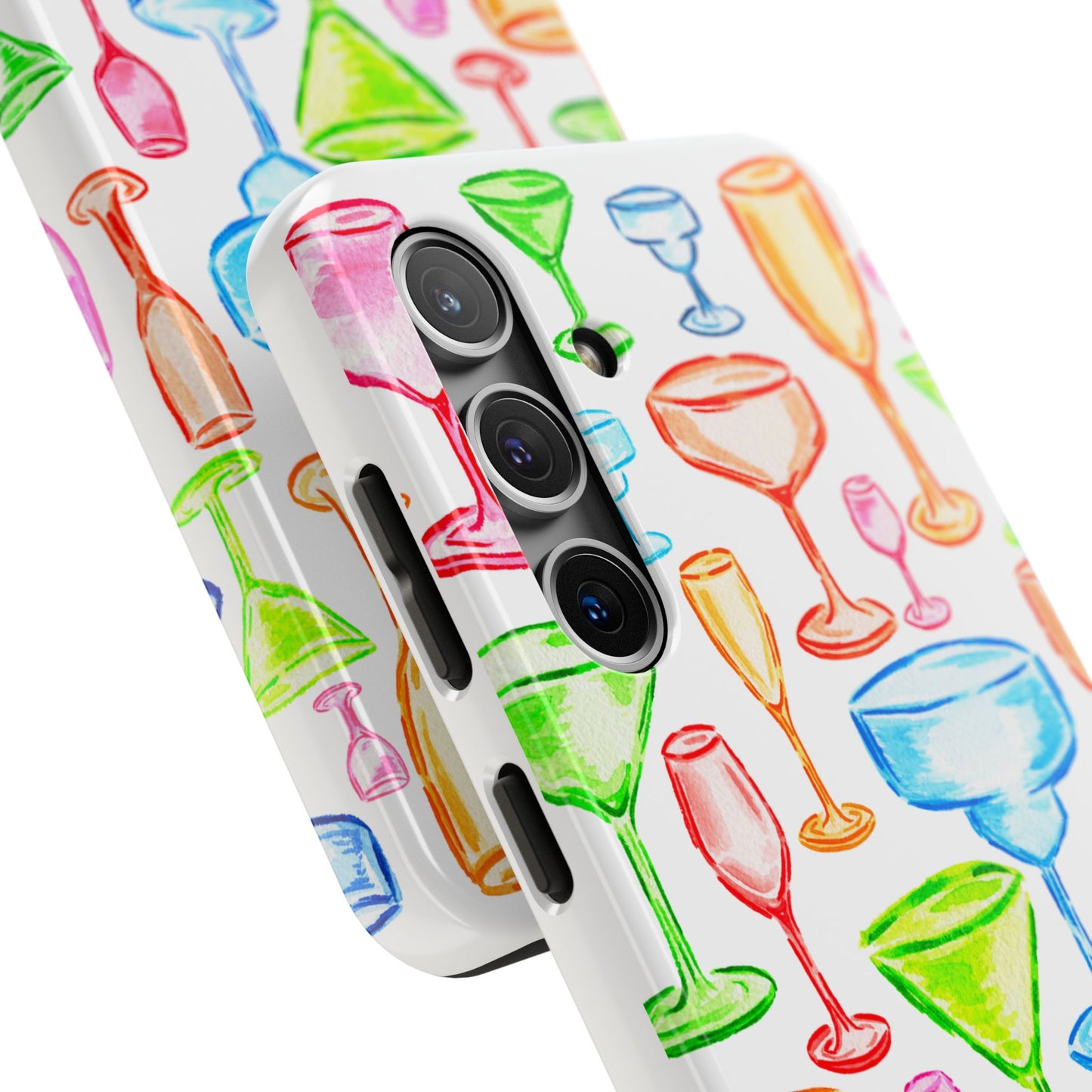 Monochromatic Margarita, Wine, Martini, and Champagne Flute Cocktail Glasses Watercolor Illustrated Tough Phone Case | Various Models Available