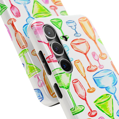 Monochromatic Margarita, Wine, Martini, and Champagne Flute Cocktail Glasses Watercolor Illustrated Tough Phone Case | Various Models Available