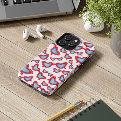 Red, White, & Blue Heart Shaped Watercolor Sunglasses Tossed Pattern Tough Phone Cases