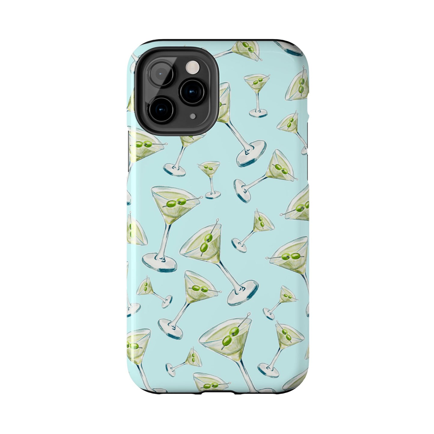 Watercolor Blue and Green Martinis Tossed Illustrated Pattern Turquoise Blue Tough Phone Case | Various Models