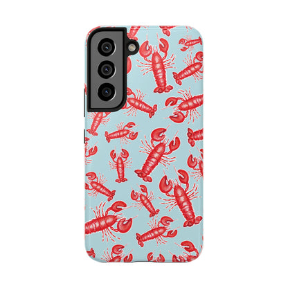 Red Lobster Watercolor Illustrated Tossed Pattern Light Blue Tough Phone Case | Various Models