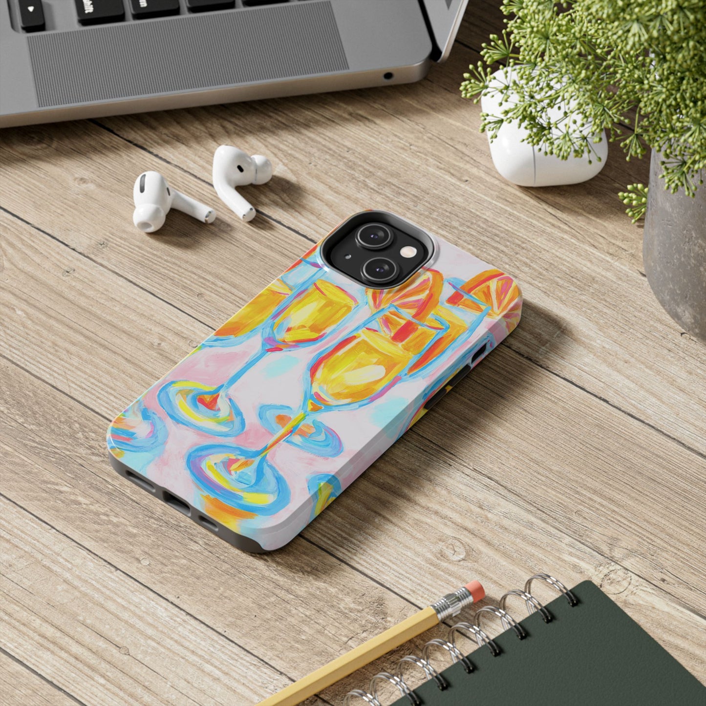 Pink Orange Mimosas Blue Champagne Flutes Abstract Acrylic Tough Phone Case | Various Models