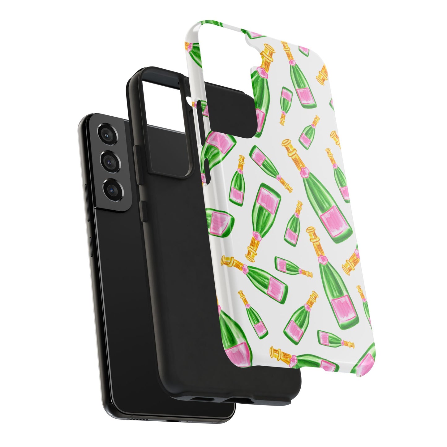 Copy of Tossed Pink and Green Watercolor Illustrated Champagne Bottles Pattern Tough Phone Case | Various Models