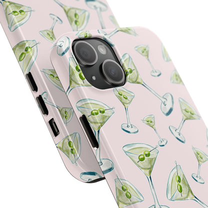 Watercolor Blue and Green Martinis Tossed Illustrated Pattern Blush Pink Tough Phone Case | Various Models