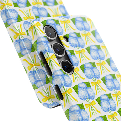 Blue Hydrangea Bouquets with Yellow Bow Ribbon Watercolor Illustrated Patterned Tough Phone Case | Various Models