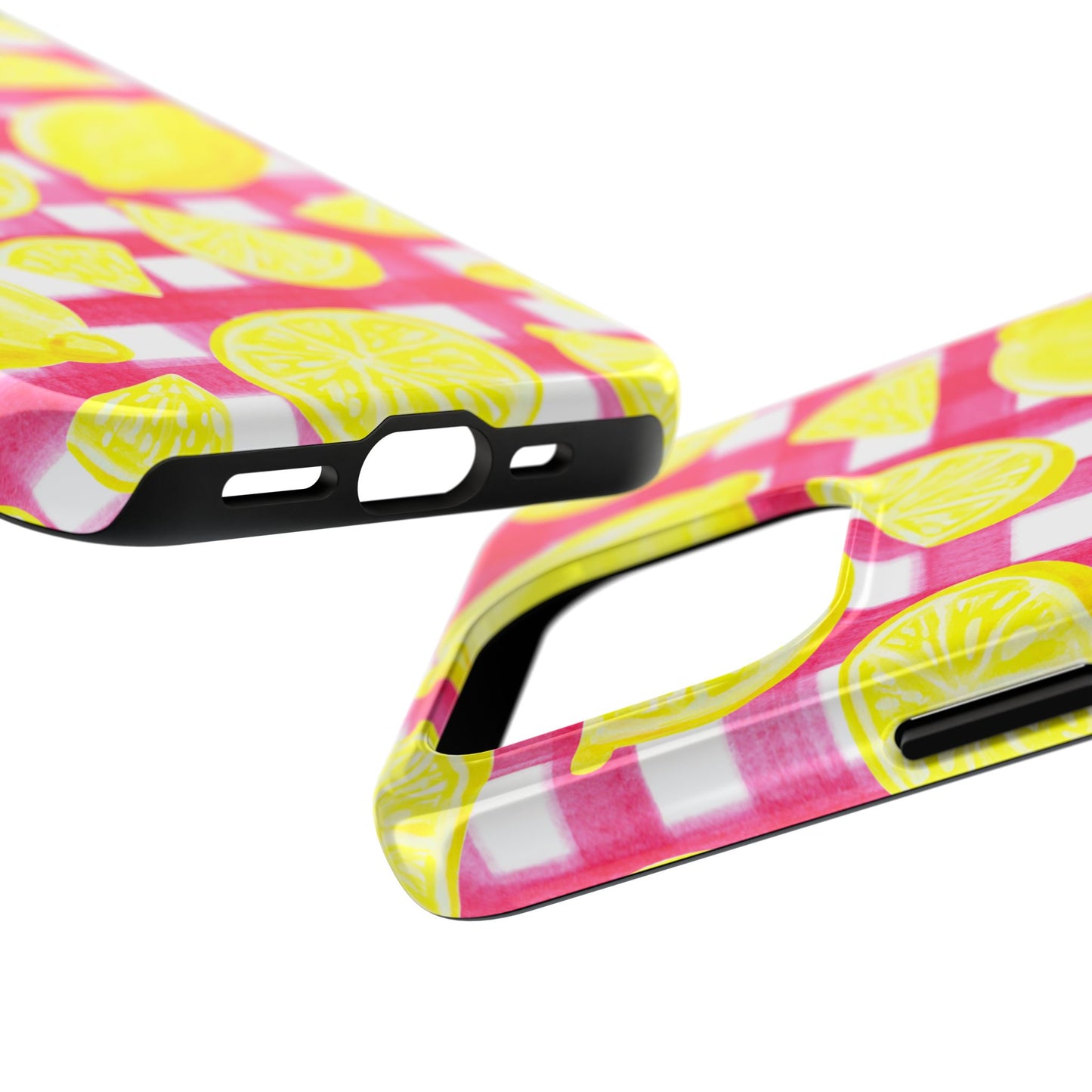 Yellow Lemons & Hot Pink Gingham Watercolor Illustrated Tough Phone Case | Various Models Available