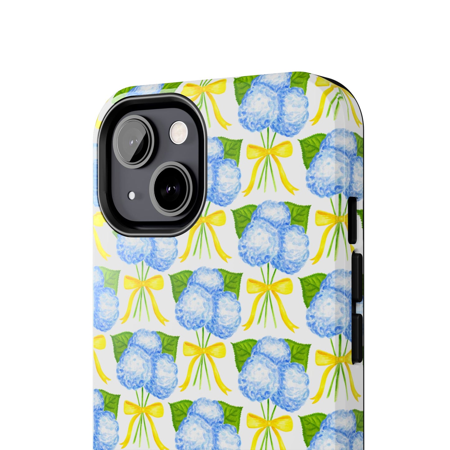 Blue Hydrangea Bouquets with Yellow Bow Ribbon Watercolor Illustrated Patterned Tough Phone Case | Various Models