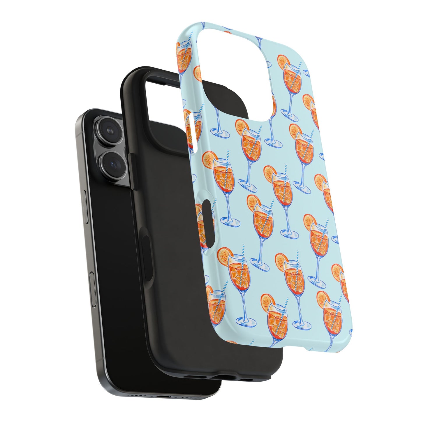 Orange & Blue Aperol Spritz Watercolor Pattern Turquoise Phone Case | Various Models