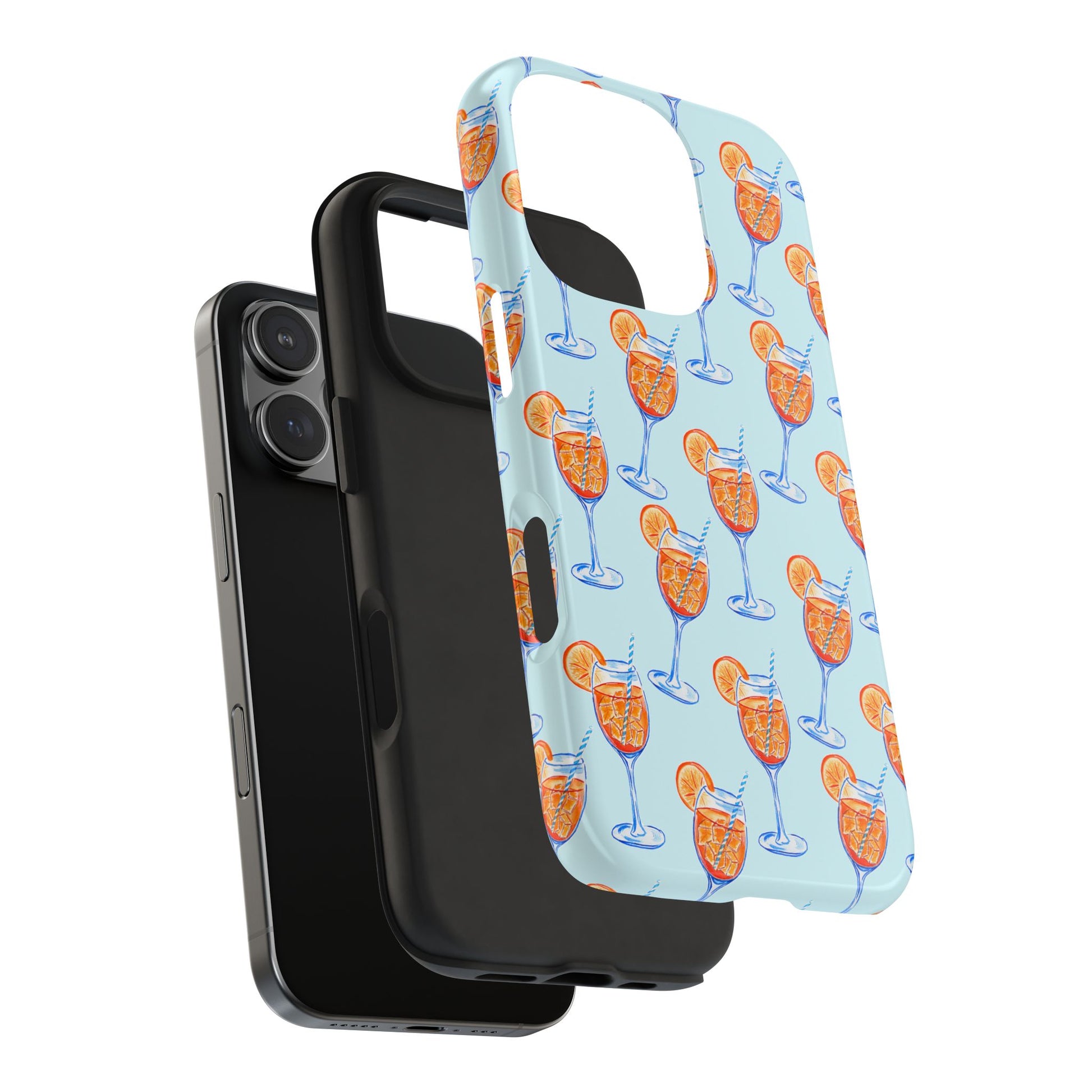 Orange & Blue Aperol Spritz Watercolor Pattern Turquoise Phone Case | Various Models