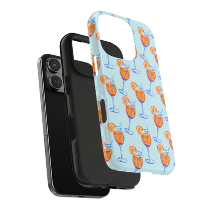 Orange & Blue Aperol Spritz Watercolor Pattern Turquoise Phone Case | Various Models