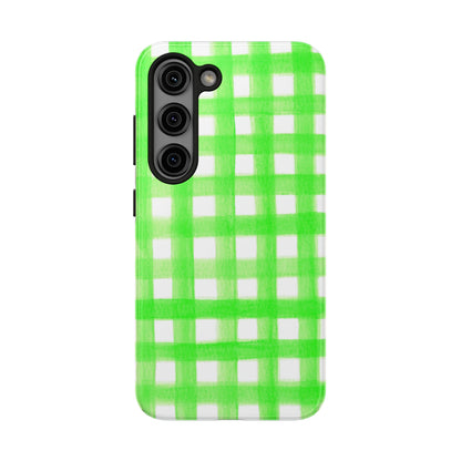 Lime Green Gingham Watercolor Illustrated Tough Phone Case | Various Models Available